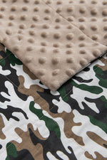 CAMO PATTERN WEIGHTED BLANKET corner open with cappuccino plush