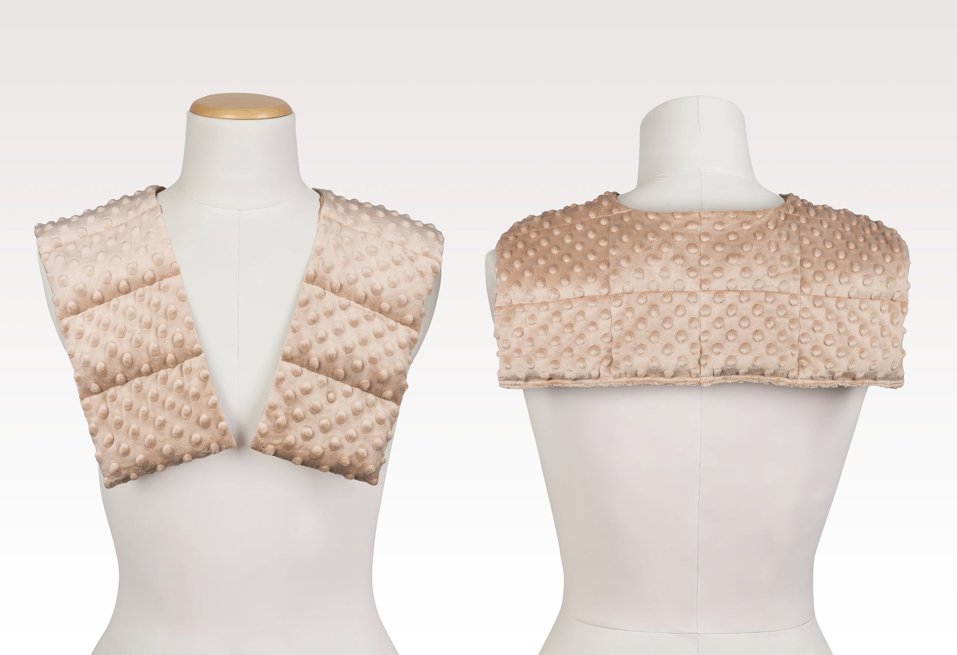 Cappuccino long minky weighted collar from the front and back