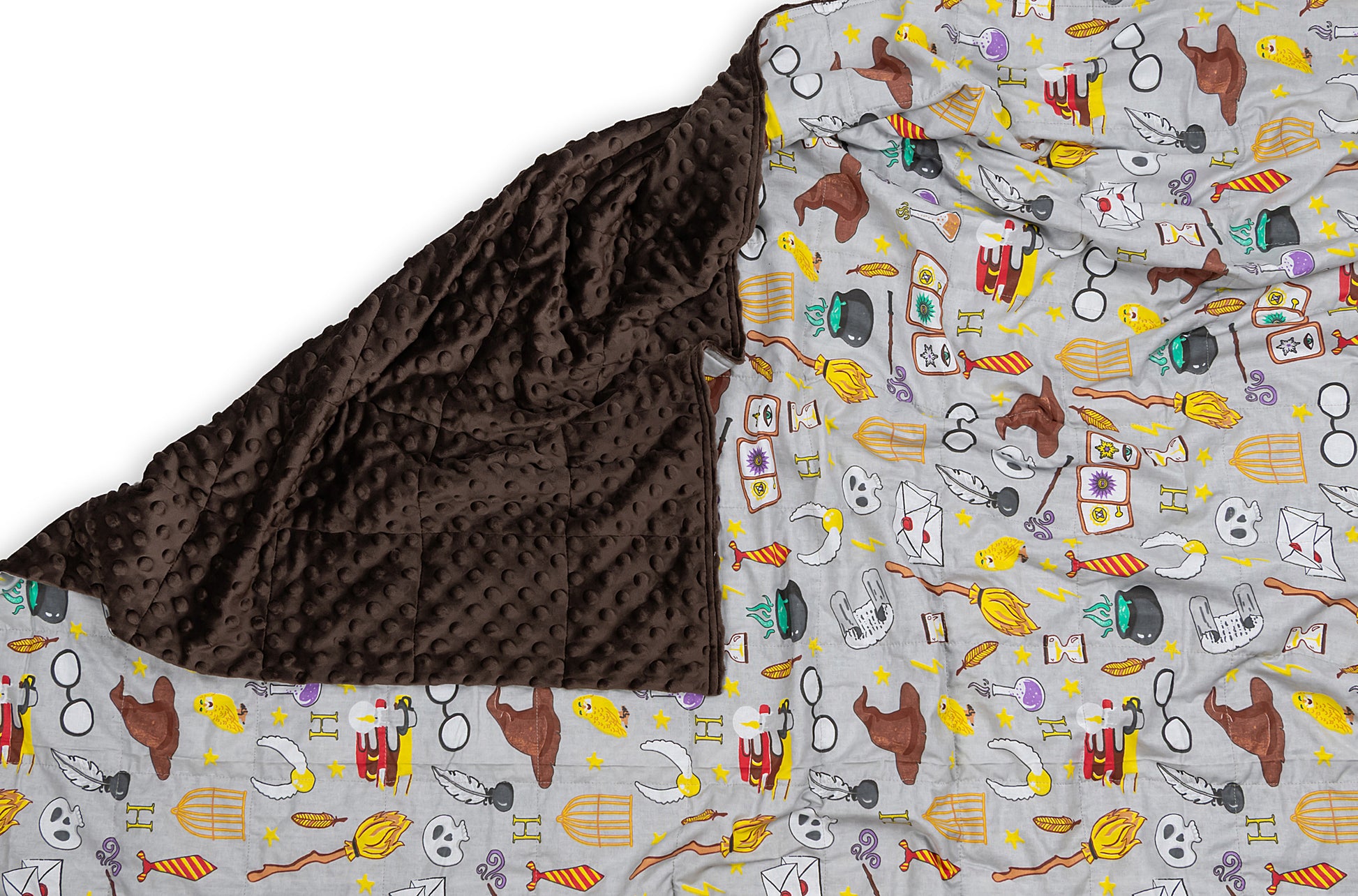 weighted blanket with school of magic harry potter style print