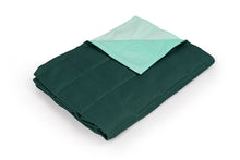 Cargar imagen en el visor de la galería, bottle green cotton weighted blanket with mint velvet backing
