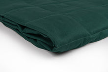 Cargar imagen en el visor de la galería, bottle green cotton weighted blanket with mint velvet backing