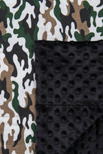 CAMO PATTERN WEIGHTED BLANKET black minky close up