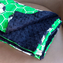 Cargar imagen en el visor de la galería, Football Pattern &amp; Black Minky Weighted Blanket | Sensory Owl
