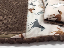 Cargar imagen en el visor de la galería, Horses with Brown minky Junior Weighted Sleeping Bag Set