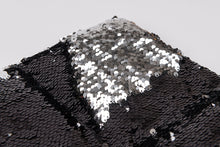Cargar imagen en el visor de la galería, Sensory Owl Two tone sequin weighted lap pillow in black and silver