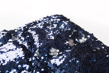 Cargar imagen en el visor de la galería, Sensory Owl Two tone sequin weighted lap pillow in blue and silver